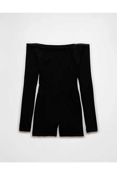 AE Off-The-Shoulder Seamless Lounge Romper Women's Black by AMERICAN EAGLE AE Off-The-Shoulder Seamless Lounge Romper Women's Black by AMERICAN EAGLE