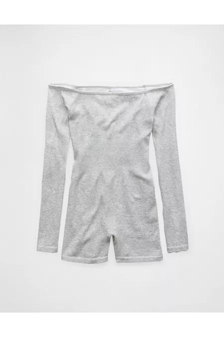 AE Off-The-Shoulder Seamless Lounge Romper Women's Grey by AMERICAN EAGLE AE Off-The-Shoulder Seamless Lounge Romper Women's Grey by AMERICAN EAGLE