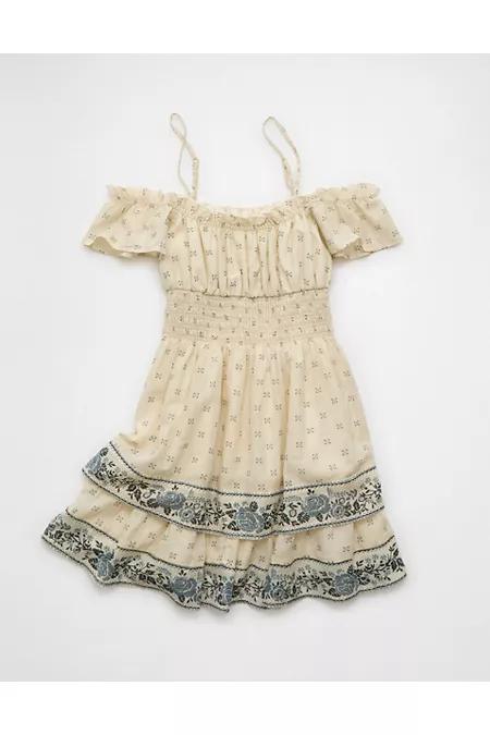 AE Off-The-Shoulder Smocked Mini Dress Women's Tan by AMERICAN EAGLE AE Off-The-Shoulder Smocked Mini Dress Women's Tan by AMERICAN EAGLE