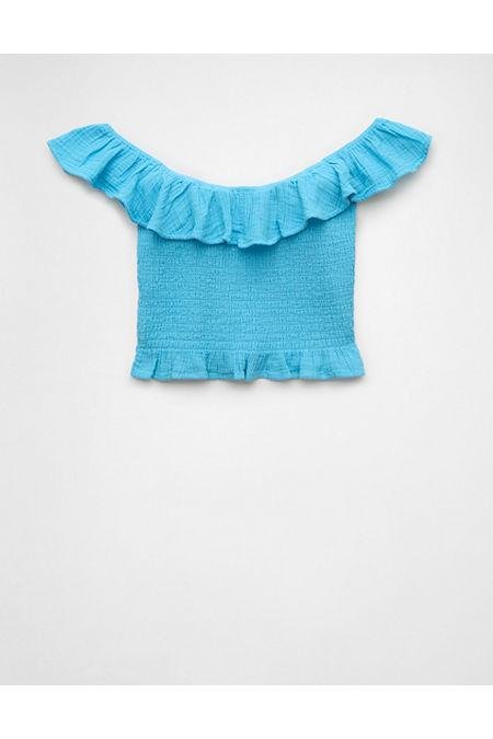 AE Off-The-Shoulder Smocked Tube Top Women's Blue S by AMERICAN EAGLE