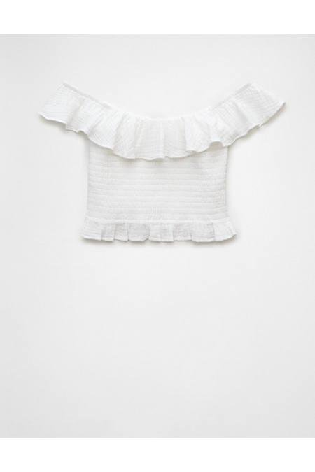 AE Off-The-Shoulder Smocked Tube Top Women's White XXS by AMERICAN EAGLE