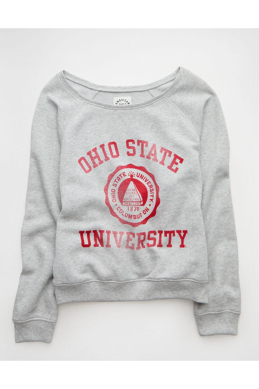 AE Ohio State Buckeyes Graphic Off The Shoulder Sweatshirt Women's Heather Gray by AMERICAN EAGLE AE Ohio State Buckeyes Graphic Off The Shoulder Sweatshirt Women's Heather Gray by AMERICAN EAGLE