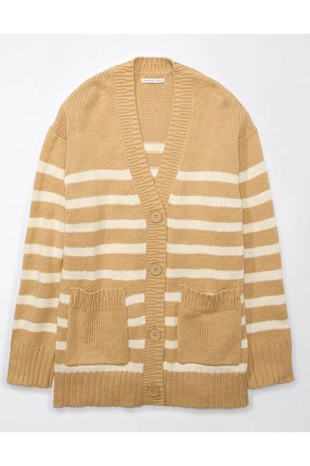 AE Oversized Button-Front Long-Length Cardigan Women's Tan XS by AMERICAN EAGLE