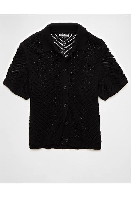 AE Oversized Button-Up Sweater Top Women's Black XXS by AMERICAN EAGLE