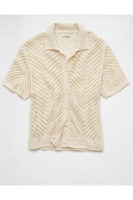 AE Oversized Button-Up Sweater Top Women's Cream XXS by AMERICAN EAGLE