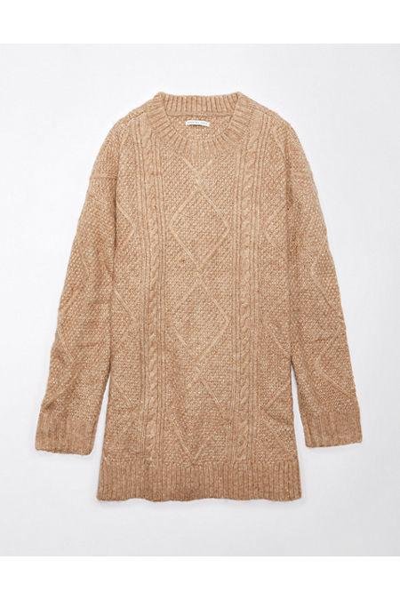 AE Oversized Cable Knit Sweater Dress Women's Camel XXS by AMERICAN EAGLE
