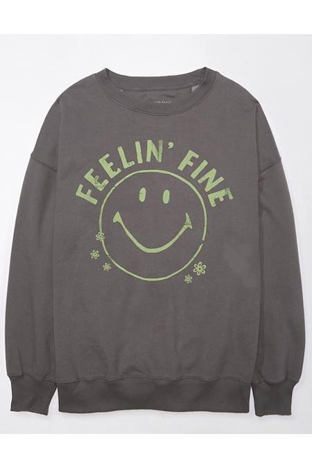 AE Oversized Smiley Graphic Sweatshirt Women's Grey XS by AMERICAN EAGLE