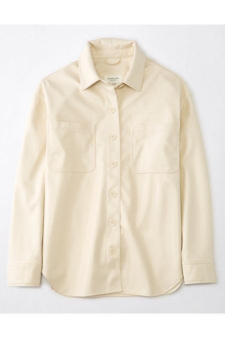 AE Oversized Vegan Leather Shacket Women's Cream L by AMERICAN EAGLE