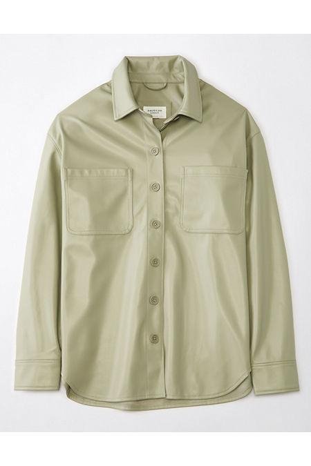 AE Oversized Vegan Leather Shacket Women's Olive XXL by AMERICAN EAGLE