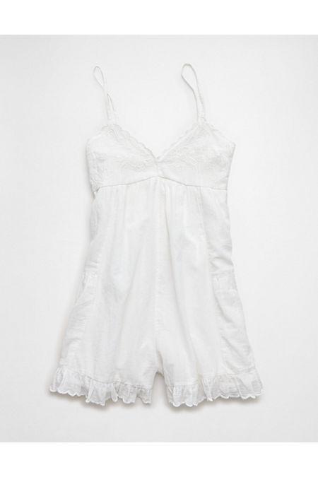 AE Pintuck Lace Babydoll Romper Women's Cream by AMERICAN EAGLE