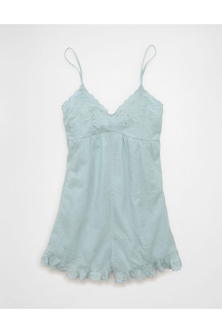 AE Pintuck Lace Babydoll Romper Women's Light Blue by AMERICAN EAGLE