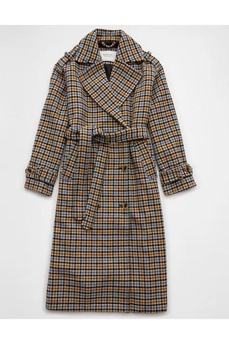 AE Plaid Trench Coat Women's Brown by AMERICAN EAGLE AE Plaid Trench Coat Women's Brown by AMERICAN EAGLE