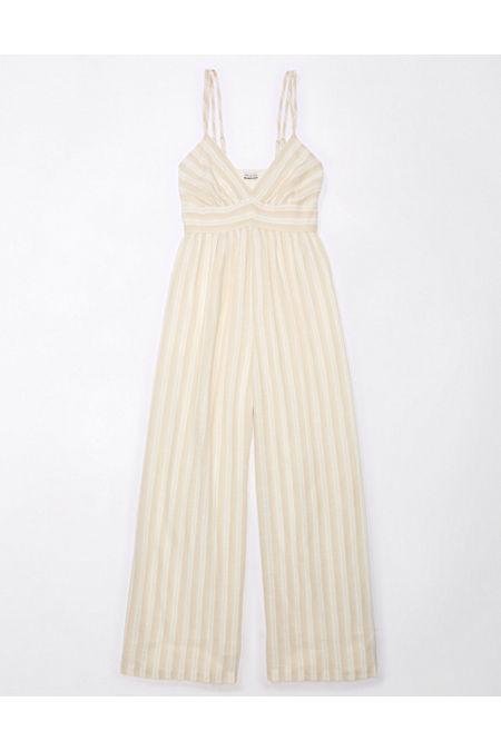 AE Plunge Wide-Leg Jumpsuit Women's Cream M by AMERICAN EAGLE