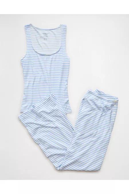 AE Plush Striped PJ Set Women's Light Blue by AMERICAN EAGLE