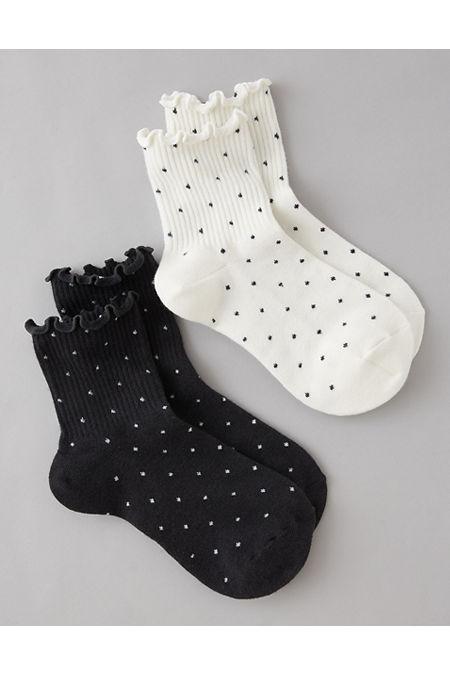 AE Polka Dot Ruffle Cropped Crew Socks 2-Pack Women's Cream by AMERICAN EAGLE