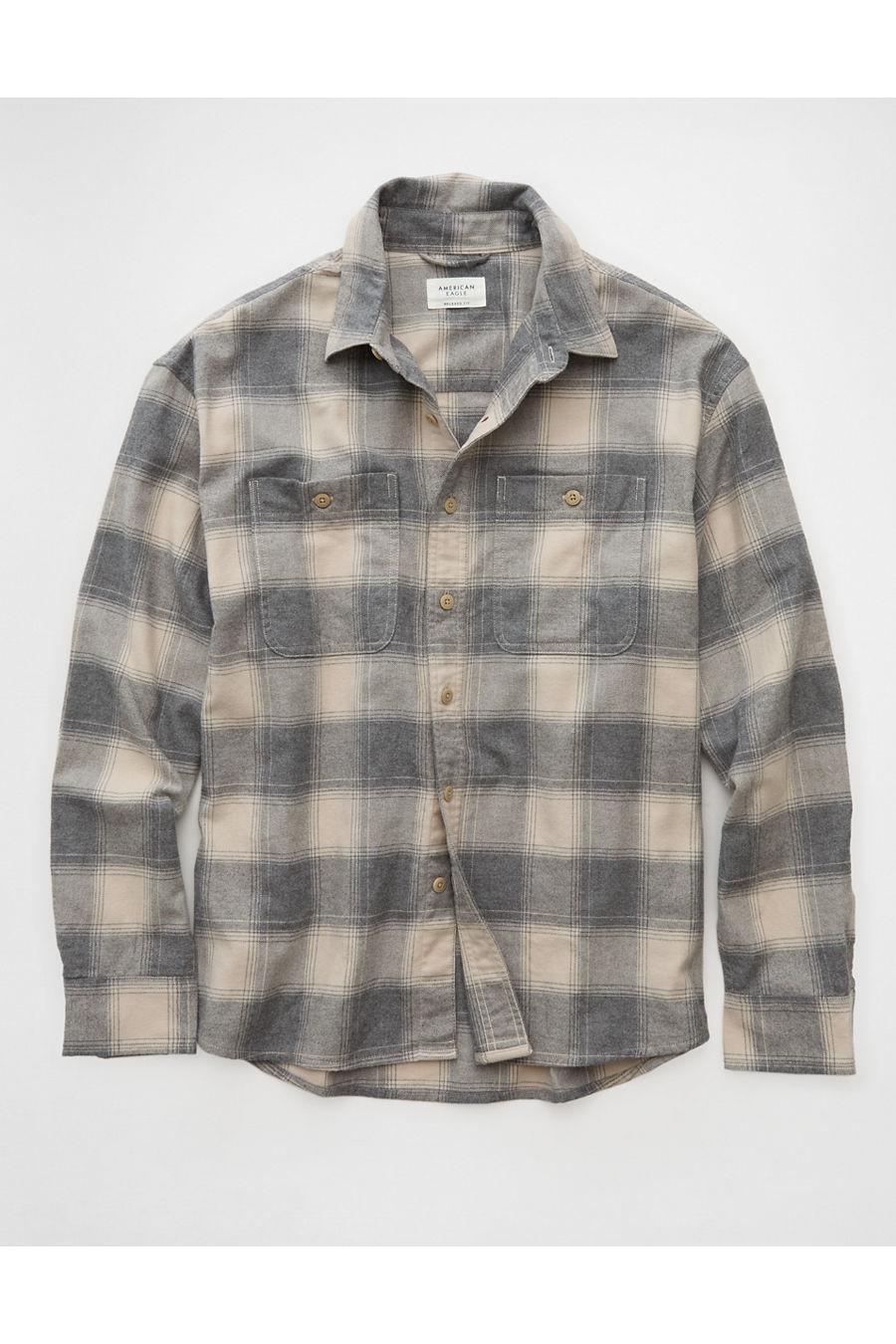 AE Relaxed Fit Everyday Flannel Shirt Men's Charcoal by AMERICAN EAGLE