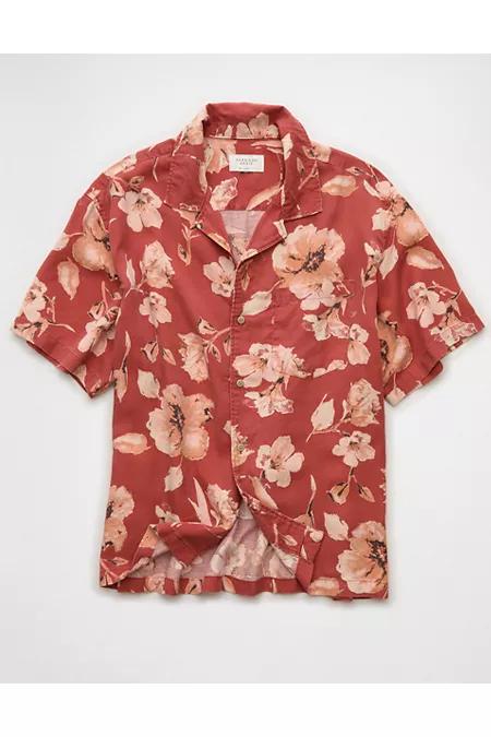 AE Relaxed Fit Short-Sleeve Camp Collar Shirt Men's Coral Cottage by AMERICAN EAGLE AE Relaxed Fit Short-Sleeve Camp Collar Shirt Men's Coral Cottage by AMERICAN EAGLE