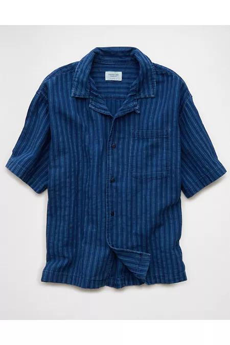 AE Relaxed Fit Short Sleeve Camp Collar Shirt Men's Light Blue by AMERICAN EAGLE