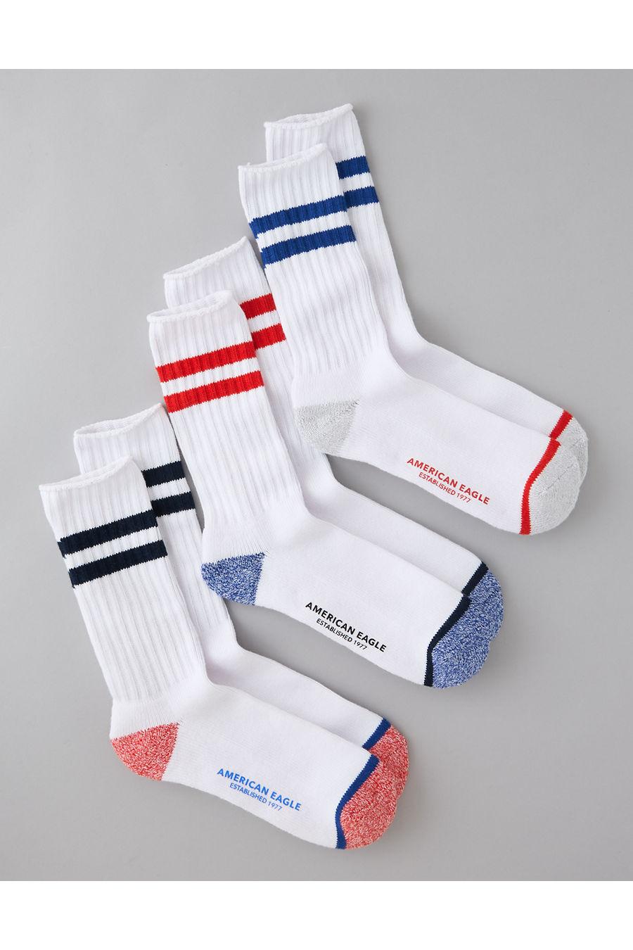 AE Retro Stripe Crew Socks 3-Pack Men's White by AMERICAN EAGLE