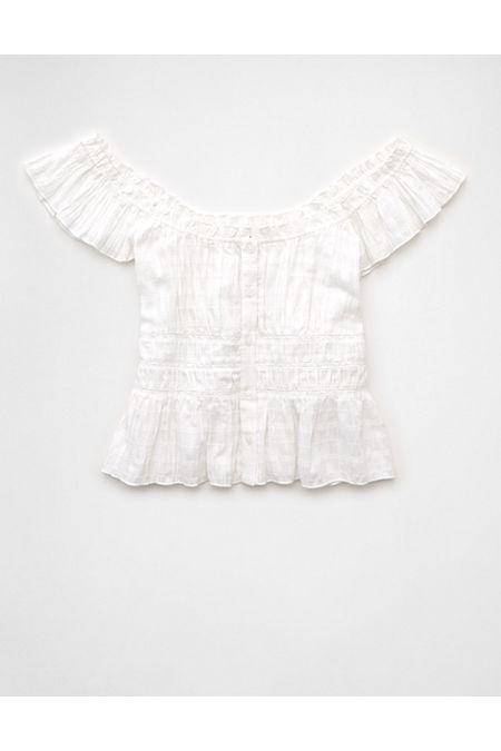 AE Ruched Flutterleeve Blouse Women's White by AMERICAN EAGLE AE Ruched Flutterleeve Blouse Women's White by AMERICAN EAGLE