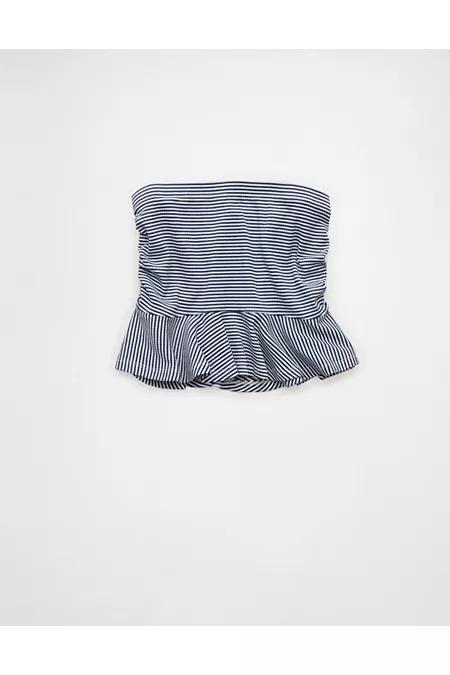 AE Ruched Peplum Tank Top With Removable Straps Women's Retro Indigo Stripe by AMERICAN EAGLE AE Ruched Peplum Tank Top With Removable Straps Women's Retro Indigo Stripe by AMERICAN EAGLE
