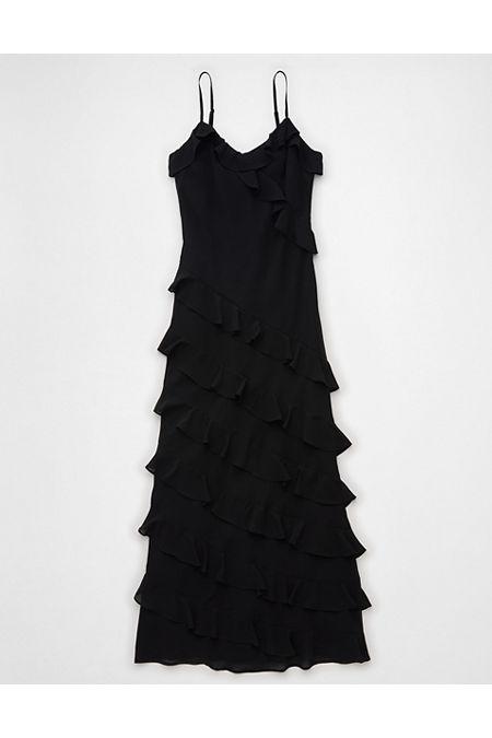 AE Ruffle Maxilip Dress Women's Black by AMERICAN EAGLE AE Ruffle Maxilip Dress Women's Black by AMERICAN EAGLE