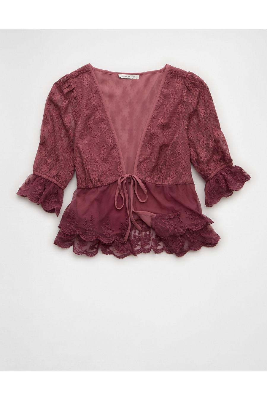 AE Ruffled Tie-Front Blouse Women's Earthen by AMERICAN EAGLE