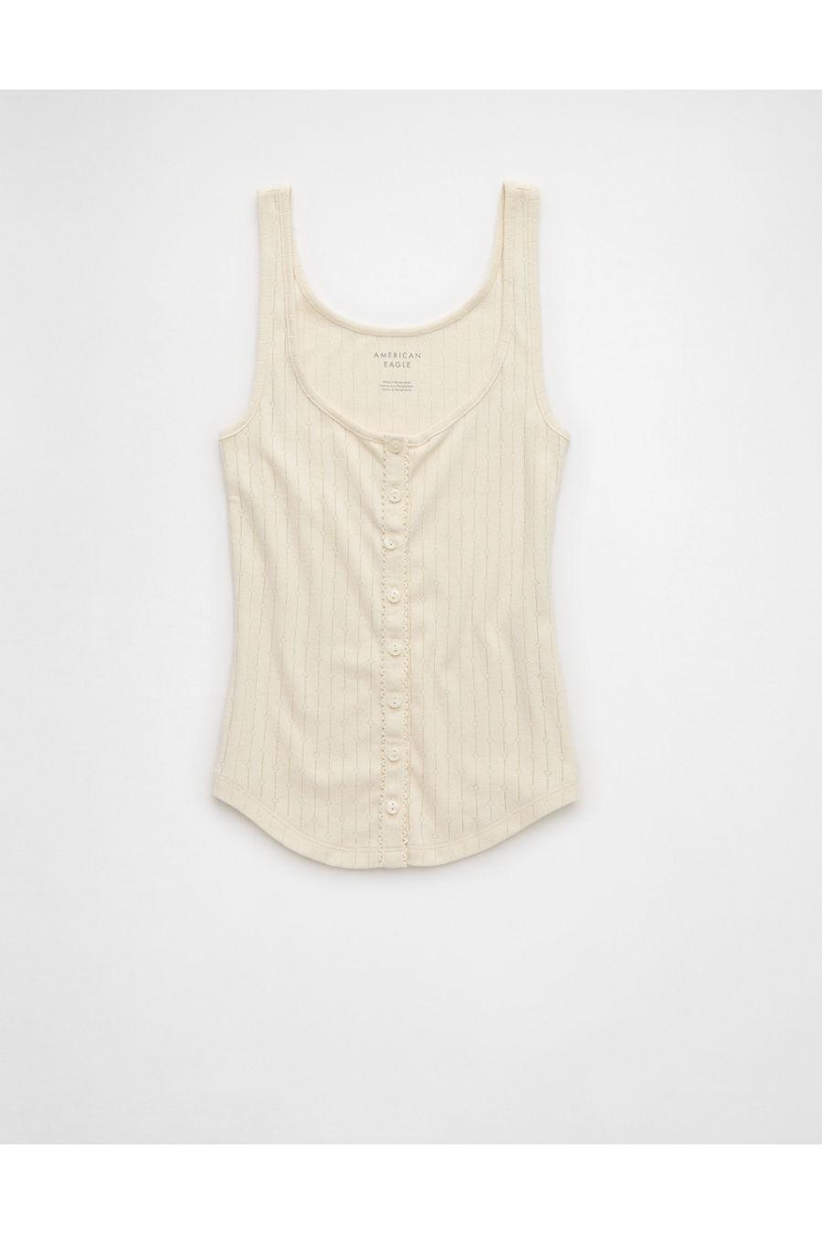 AE Scoop Neck Pointelle Tank Top Women's Cream by AMERICAN EAGLE AE Scoop Neck Pointelle Tank Top Women's Cream by AMERICAN EAGLE