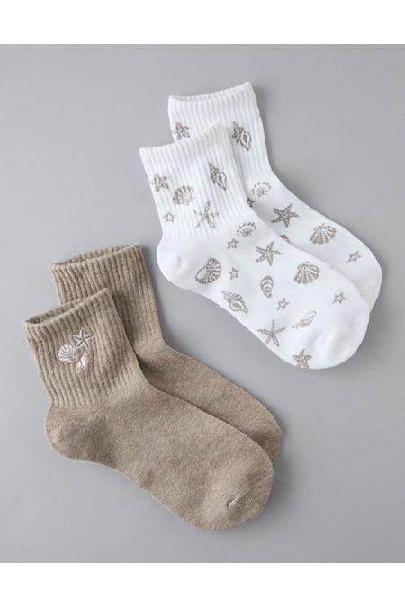 AE Shell Boyfriend Socks 2-Pack Women's Light Brown One Size by AMERICAN EAGLE
