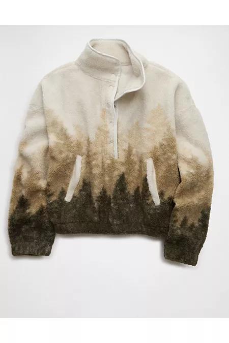 AE Sherpa Fleece Graphic Henley Sweatshirt Women's Green Alpine by AMERICAN EAGLE