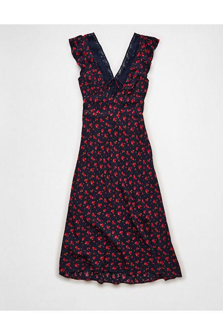 AE Short Sleeve V-Neck Midi Dress Women's Navy by AMERICAN EAGLE