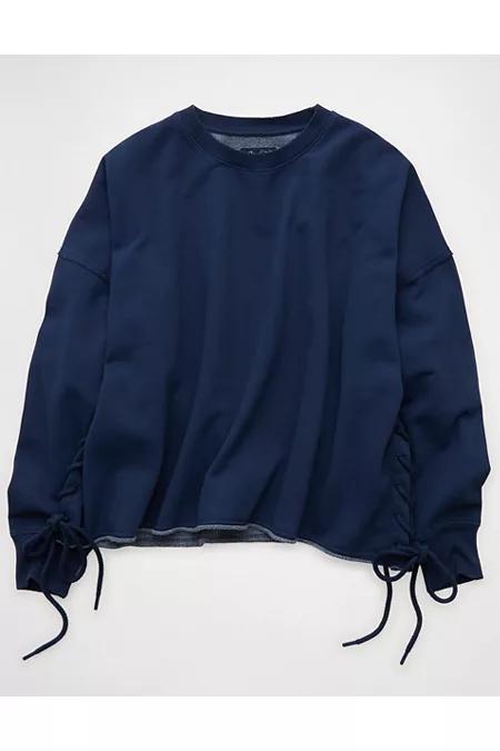 AE Side Lace-Up Sweatshirt Women's Dark Indigo by AMERICAN EAGLE