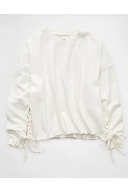 AE Side Lace-Up Sweatshirt Women's White by AMERICAN EAGLE