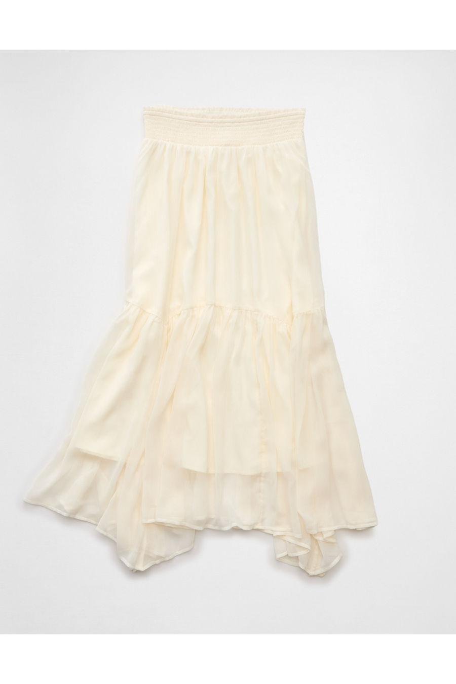 AE Smocked Handkerchief Hem Maxi Skirt Women's Cream by AMERICAN EAGLE