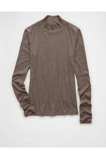 AE Soft Sexy Long-Sleeve Mock Neck T-Shirt Women's Coffee by AMERICAN EAGLE AE Soft Sexy Long-Sleeve Mock Neck T-Shirt Women's Coffee by AMERICAN EAGLE