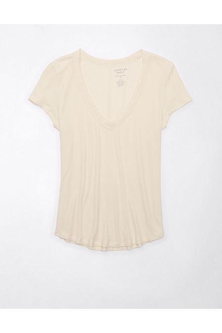 AE Soft  Sexy Short-Sleeve V-Neck Tee Women's Cream XS by AMERICAN EAGLE