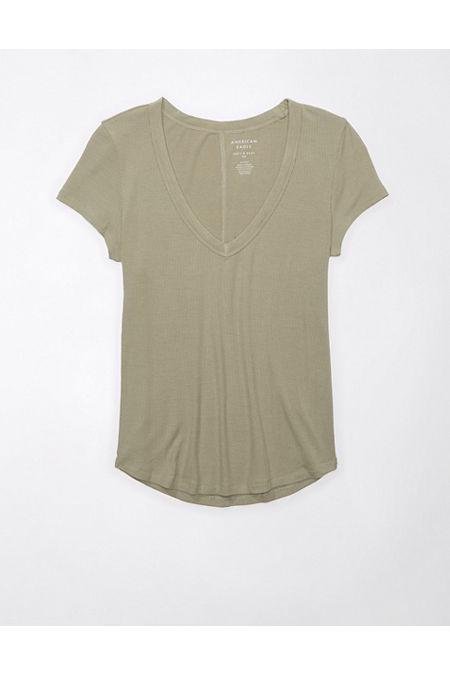 AE Soft  Sexy Short-Sleeve V-Neck Tee Women's Olive XXS by AMERICAN EAGLE