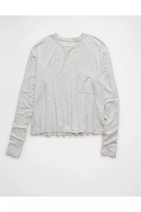 AE Soft  Sexyong-Sleeve Pocket T-Shirt Women's Grey by AMERICAN EAGLE
