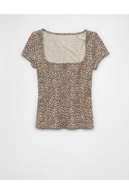 AE Square Neck Hey Baby Tee Women's Brown by AMERICAN EAGLE
