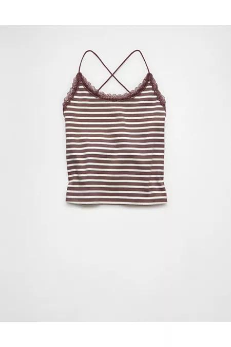 AE Strappy Go Lucky Cropped Lace Tank Top Women's Brown by AMERICAN EAGLE