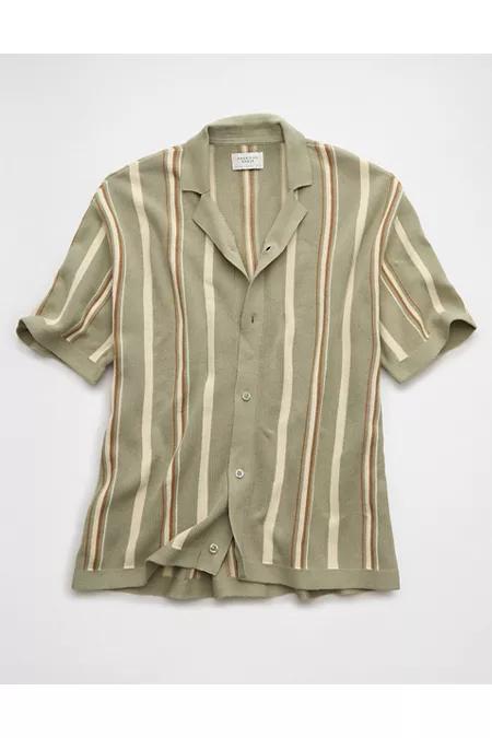 AE Striped Button-Up Sweater Polo Men's Dusty Sage by AMERICAN EAGLE AE Striped Button-Up Sweater Polo Men's Dusty Sage by AMERICAN EAGLE