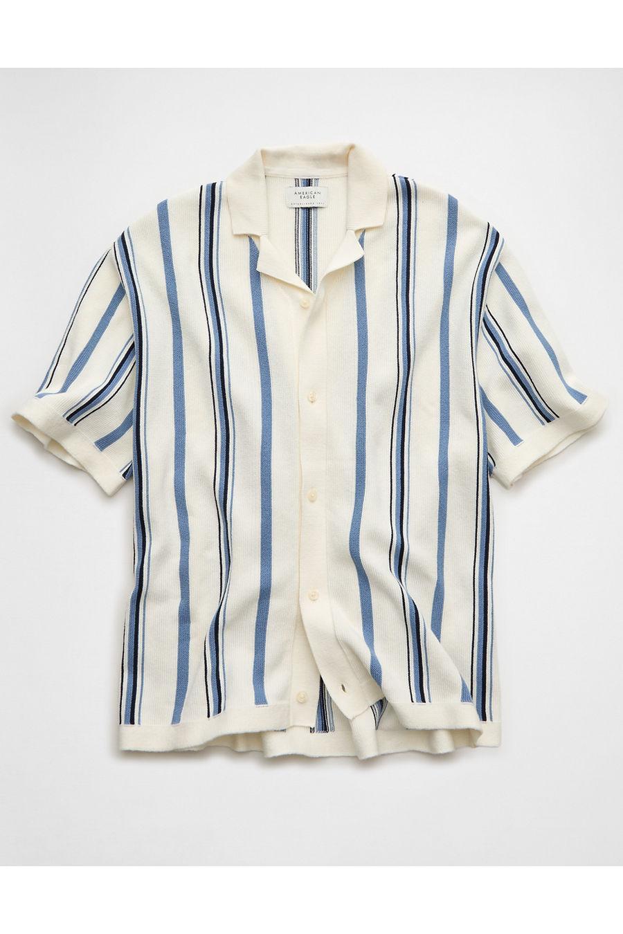 AE Striped Button-Up Sweater Polo Men's Frosty Cream by undefined