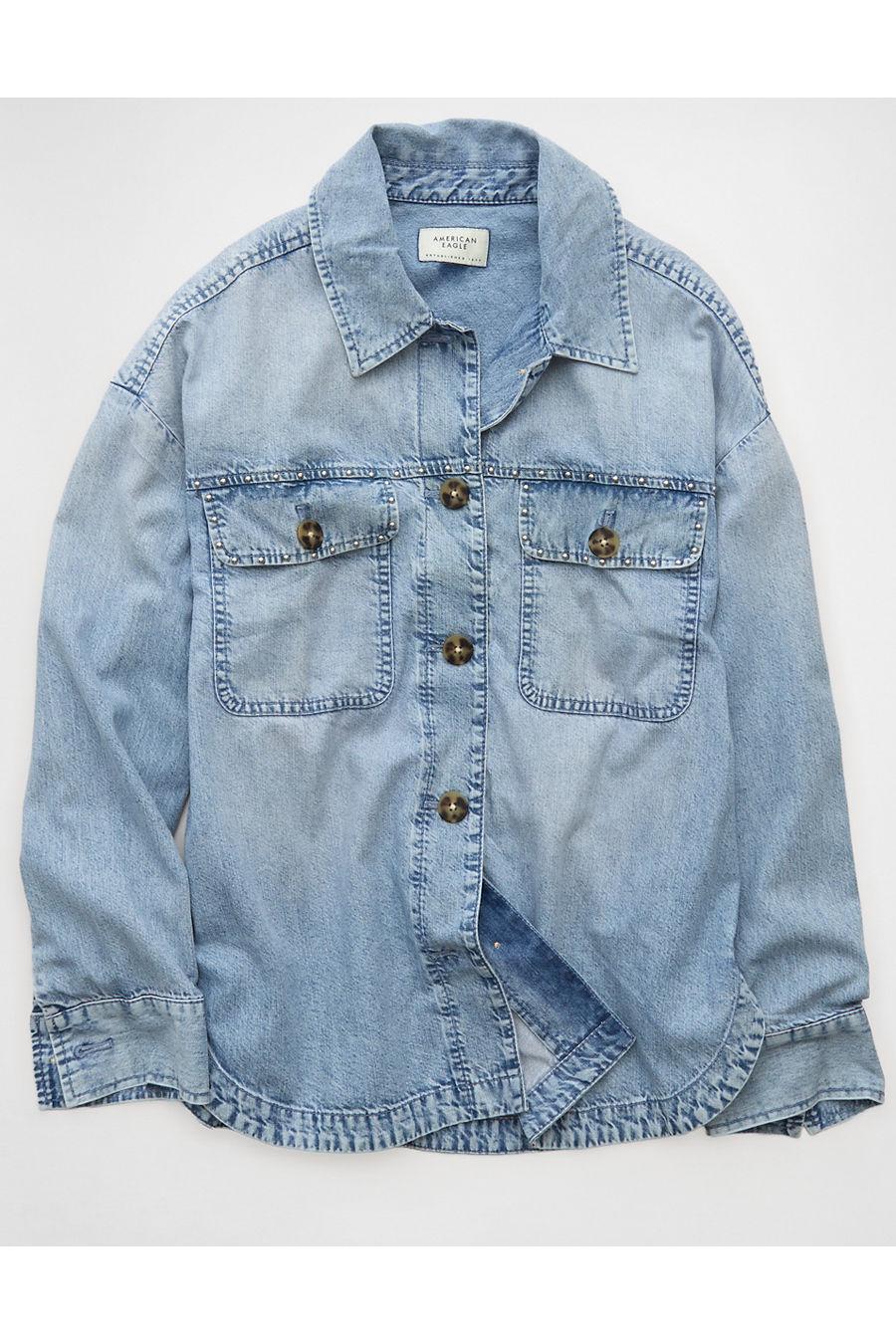 AE Studded Denim Shacket Women's Medium Wash by AMERICAN EAGLE