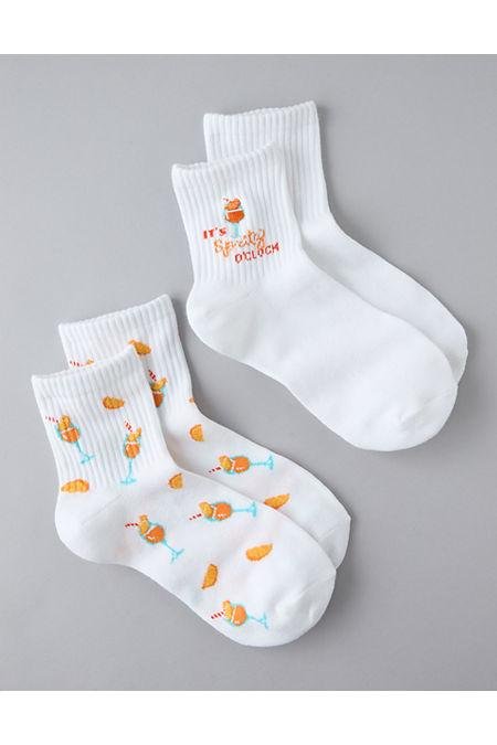 AE Summer Spritz Boyfriend Socks 2-Pack Women's Cream One Size by AMERICAN EAGLE