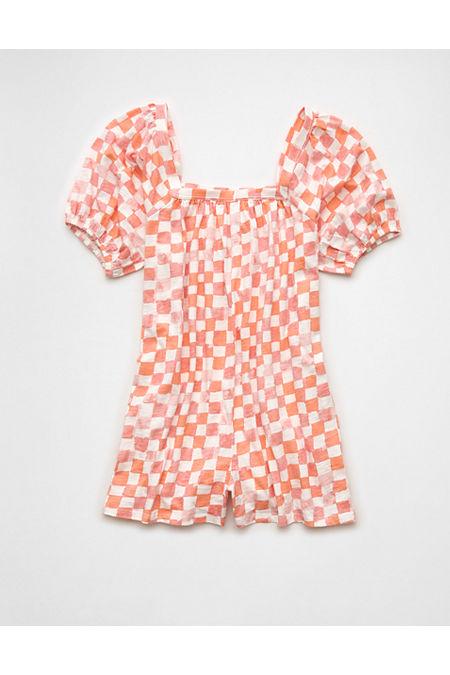 AE Sunchaser Puff Sleeve Romper Women's Orange by AMERICAN EAGLE