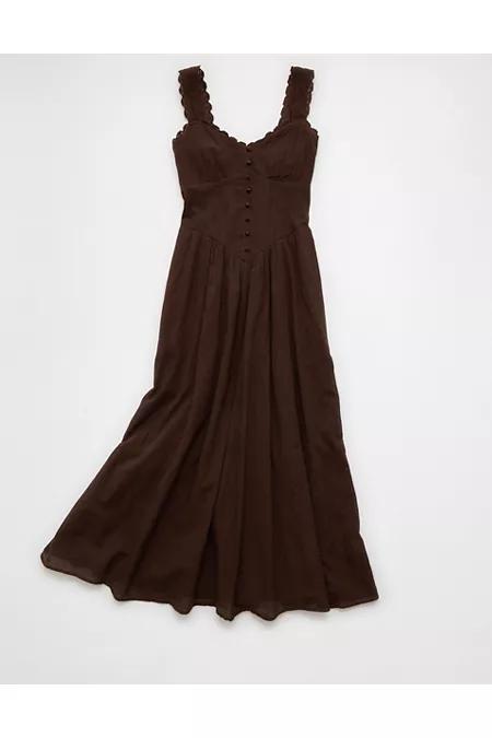 AE Sweetheart Corset Midi Dress Women's Dark Brown by AMERICAN EAGLE