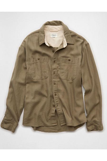 AE Textured Flannel Shirt Men's Camo Green by AMERICAN EAGLE