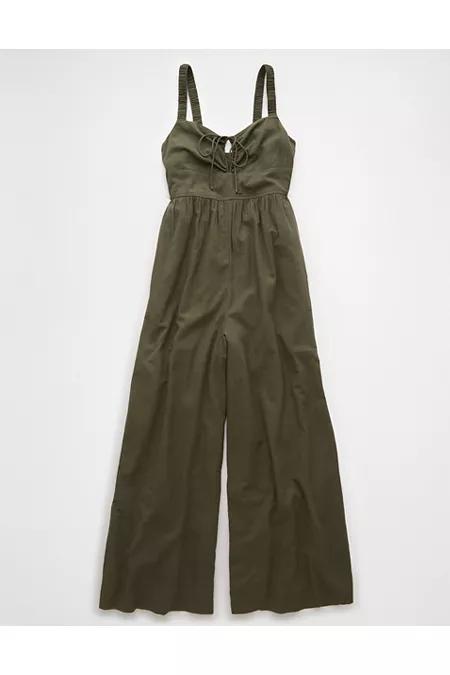 AE Tie Front V-Neck Jumpsuit Women's Olive by AMERICAN EAGLE AE Tie Front V-Neck Jumpsuit Women's Olive by AMERICAN EAGLE