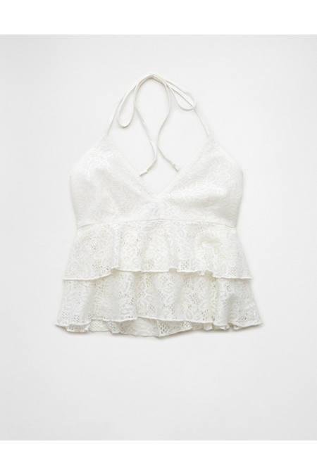 AE Tiered Lace Halter Top Women's White XL by AMERICAN EAGLE