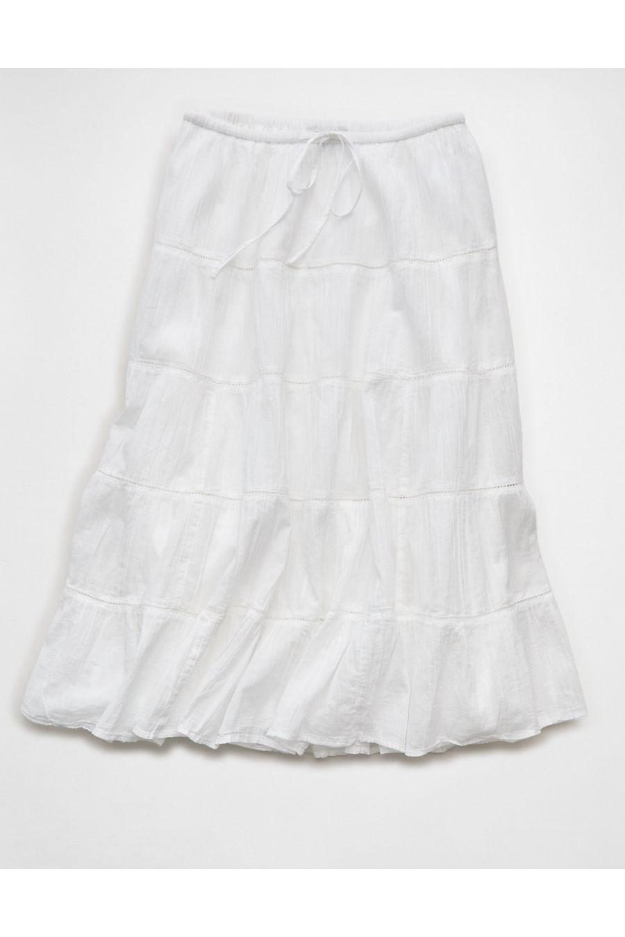 AE Tiered Midi Skirt Women's Cool White by AMERICAN EAGLE